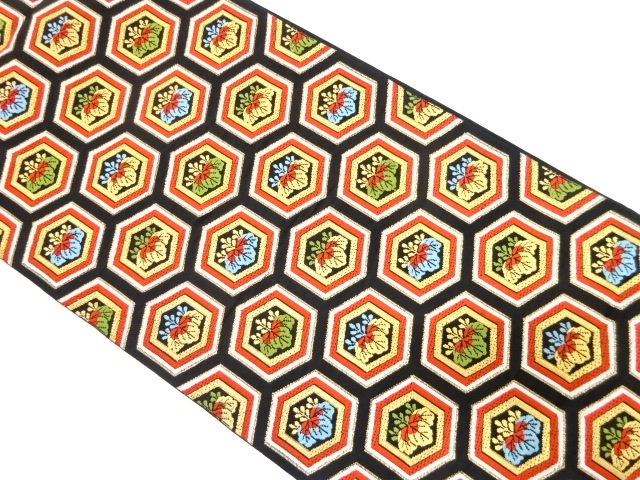 アンティーク　亀甲に桐模様織り出し袋帯（着用可）